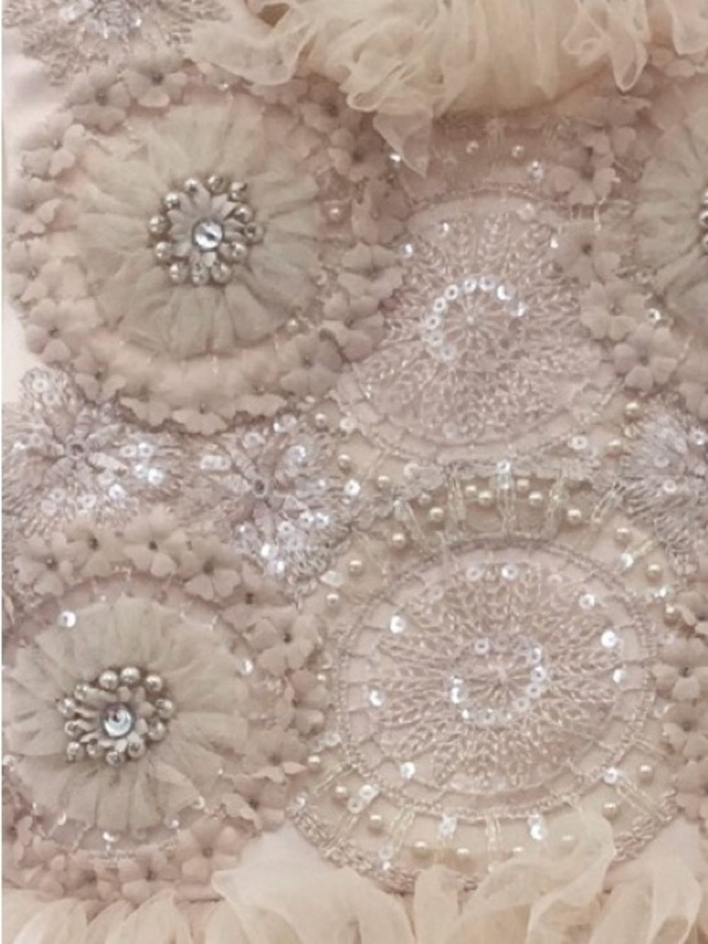 Ivory Beaded Tulle Ruffle Dress - Picture 2 of 2